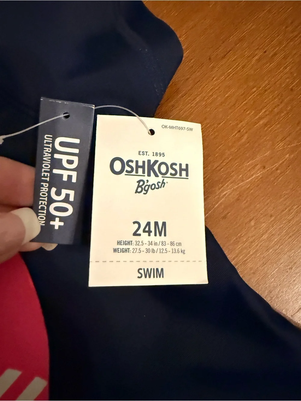 NWT OshKosh B'gosh Navy & Pink Heart Rash Guard Bikini Set, Size 24M